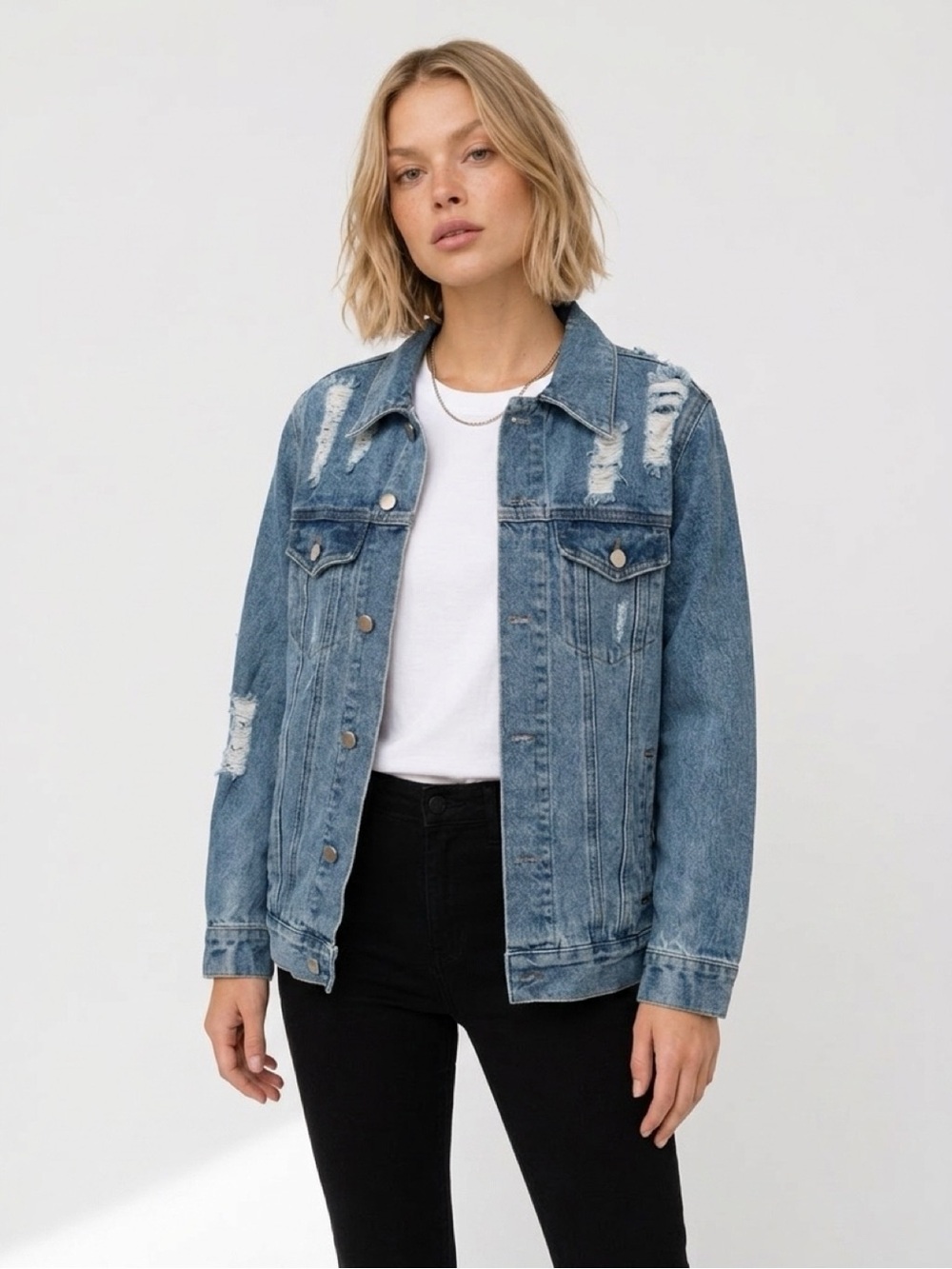Distressed denim jacket NWT
